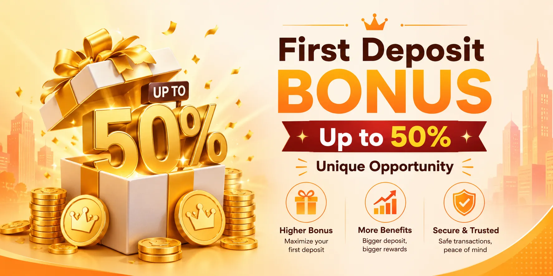 First Deposit Bonus - up to 50% on your first deposit