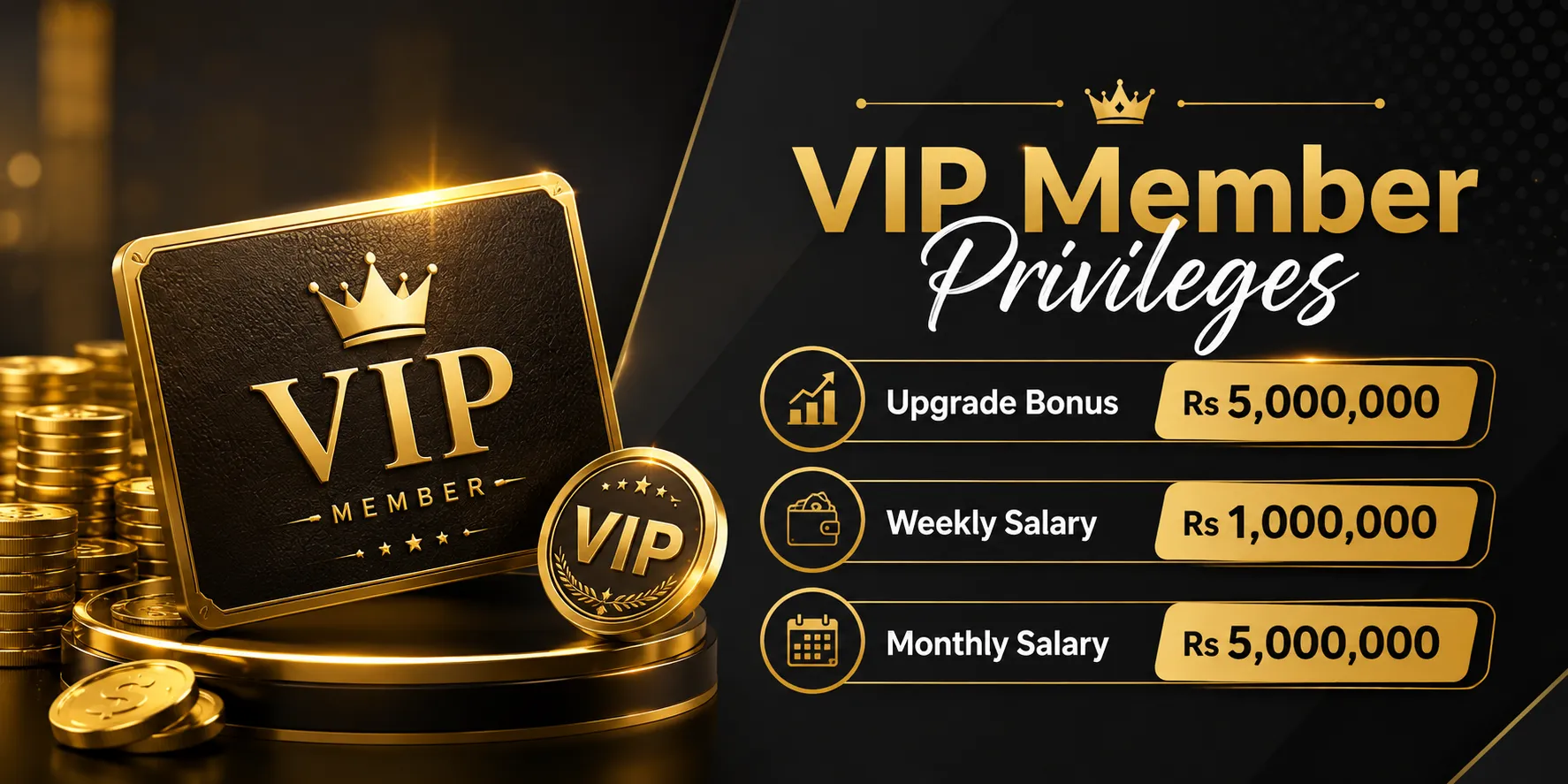 VIP Member Privileges - upgrade bonus, weekly and monthly salary rewards